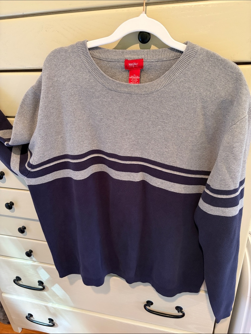 🌶️ Y2K Colorblock Heather/Navy 💯% Cotton Sweater XL Made in Australia